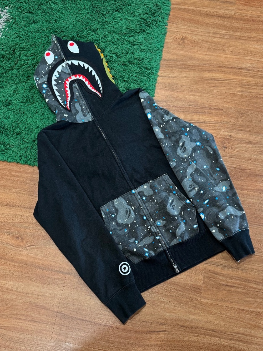 BAPE - Black Space Camo Shark Full Zip Hoodie - Size Medium - PreOwned - Rare